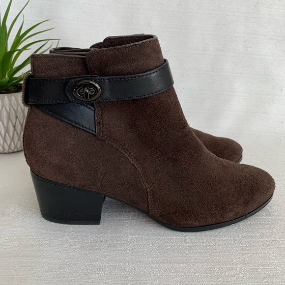 Coach Patricia Chocolate Brown Suede Leather Turn Lock Strap Women's 6(B) - Picture 3 of 14